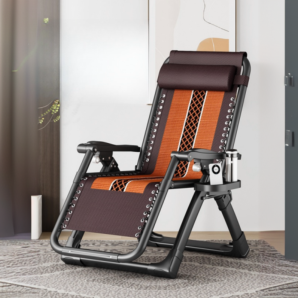 Midnight Black/Grey/Natural Reclining Chair with Alloy Frame, Non Rocking Base, Removable Cushion, Pillow, Locking Back Angle, and Cupholder