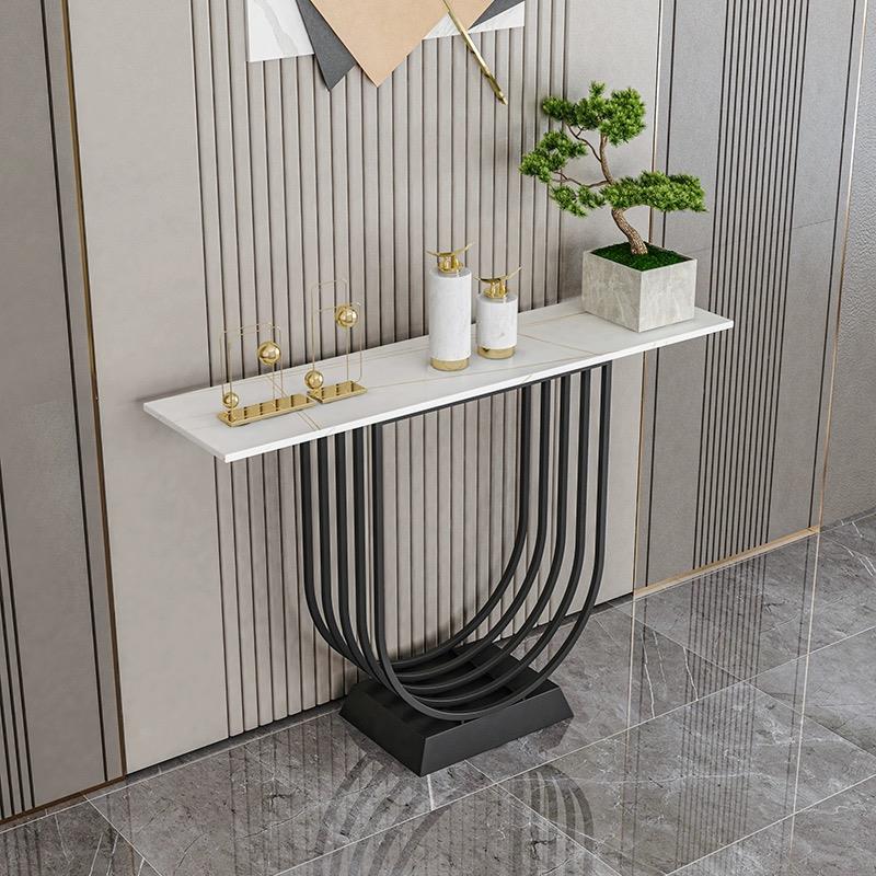 Contemporary Console Table with Sintered Stone Top, U-Shaped Base, Scratch-shielded, Rectangle Shape, Stain Resistant