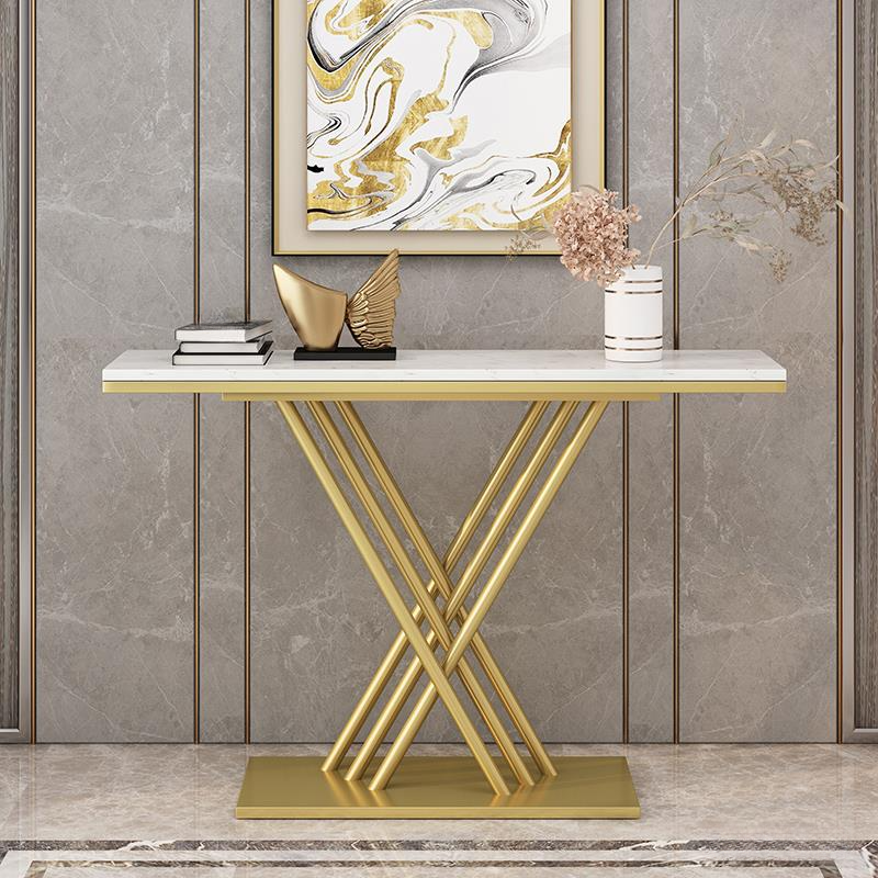 Contemporary Console Table with Scratch-shielded Sintered Stone Top, Cross-brace Base, Rectangle Shape, and Stain Resistance