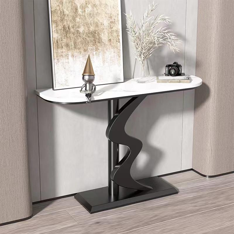 Contemporary/Art Deco Console Table with Free Form Sintered Stone, Pedestal Base, Scratch and Stain Resistant