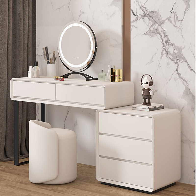 Multi-Purpose Vanity Set with Pu Table Top, Scalable Lighting, Push-Pull, and Adjustable Brightness & Touch