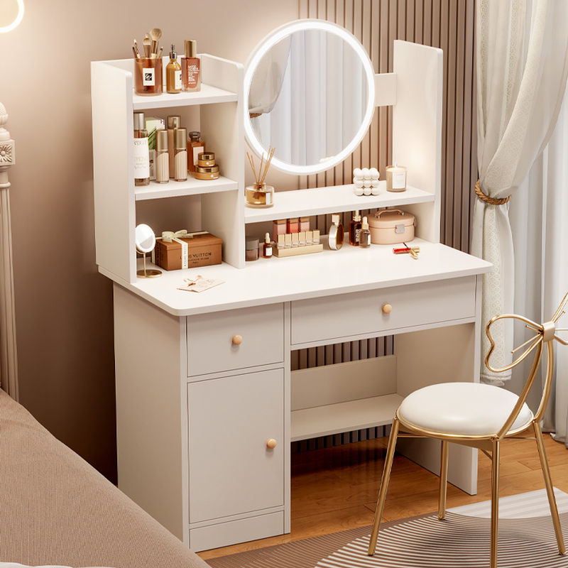 Multi-Purpose Vanity Set with Lighting, Gate Door, Push-Pull, Adjustable Touch and Brightness, and Tabletop Storage