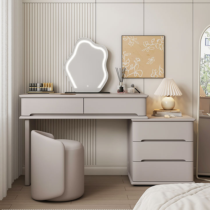 Simple Reclaimed Wood Large Vanity Set with 5 Drawers and Tabletop Storage