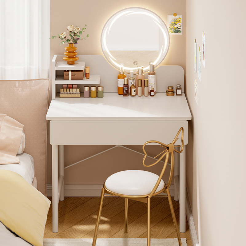 Multi-Purpose Push-Pull Led Vanity Set with Tabletop Storage, Aurous Seat and Adjustable Touch & Adjustable Brightness