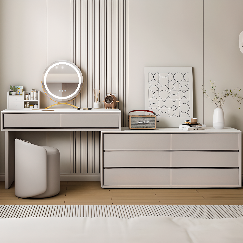 Simple Large Lumber Vanity Set with 8 Drawers, No Suspension, and Tabletop Storage