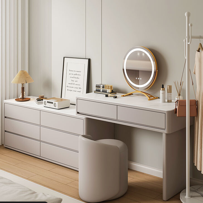 Simple 8 Drawers Large Wood Vanity Set with Tabletop Storage, No Suspension