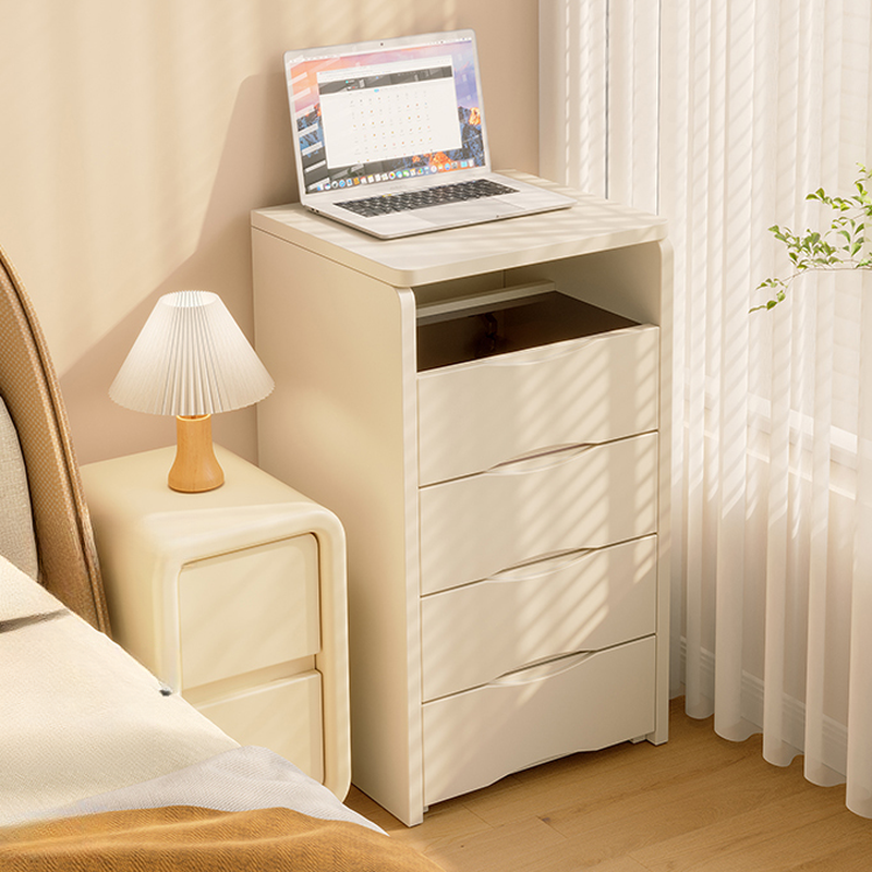 Small No Suspension Off-White Lumber 3 Drawers Vanity Set with Tabletop Storage in a Modern Simple Style