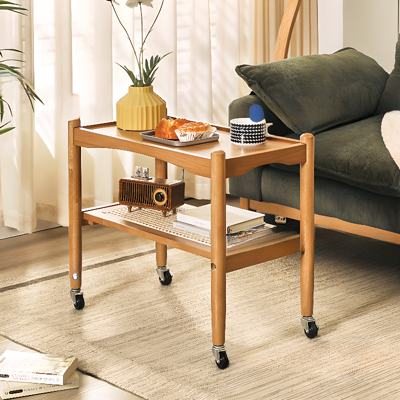 Modern Vitreous Chairside Table with 4 Legs, Glassy Rectangle Top, Shelf, and Magazine Rack