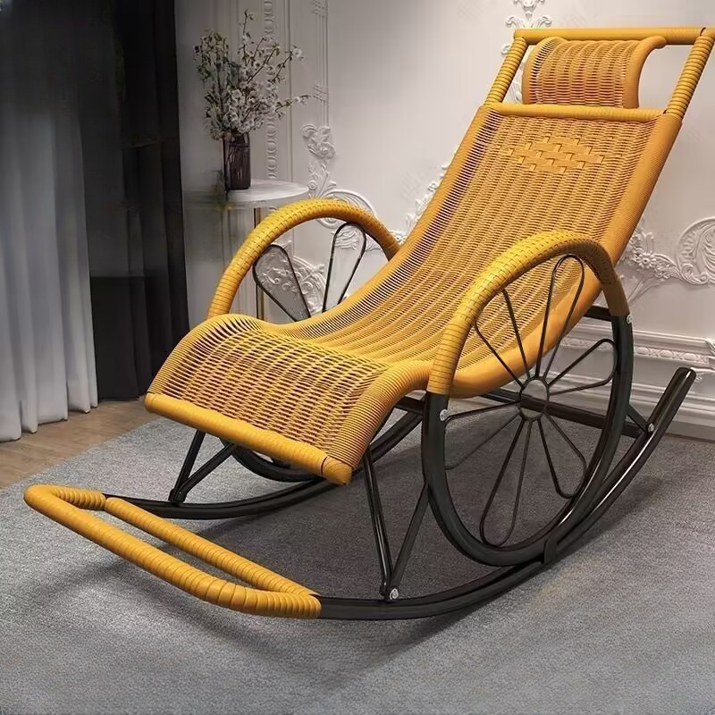 Auburn/Sage Green/Golden Synthetic Porch Rocker with Round Arm