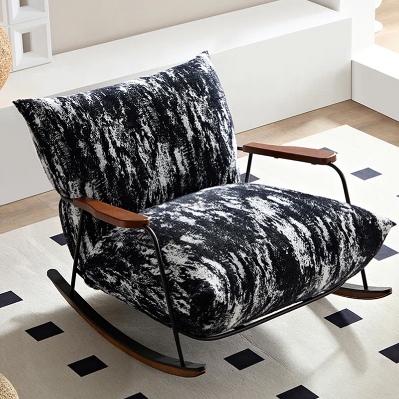 Black/Ivory Simple Upholstered Rocking Chair with Padded Recessed Arm and Rear Back