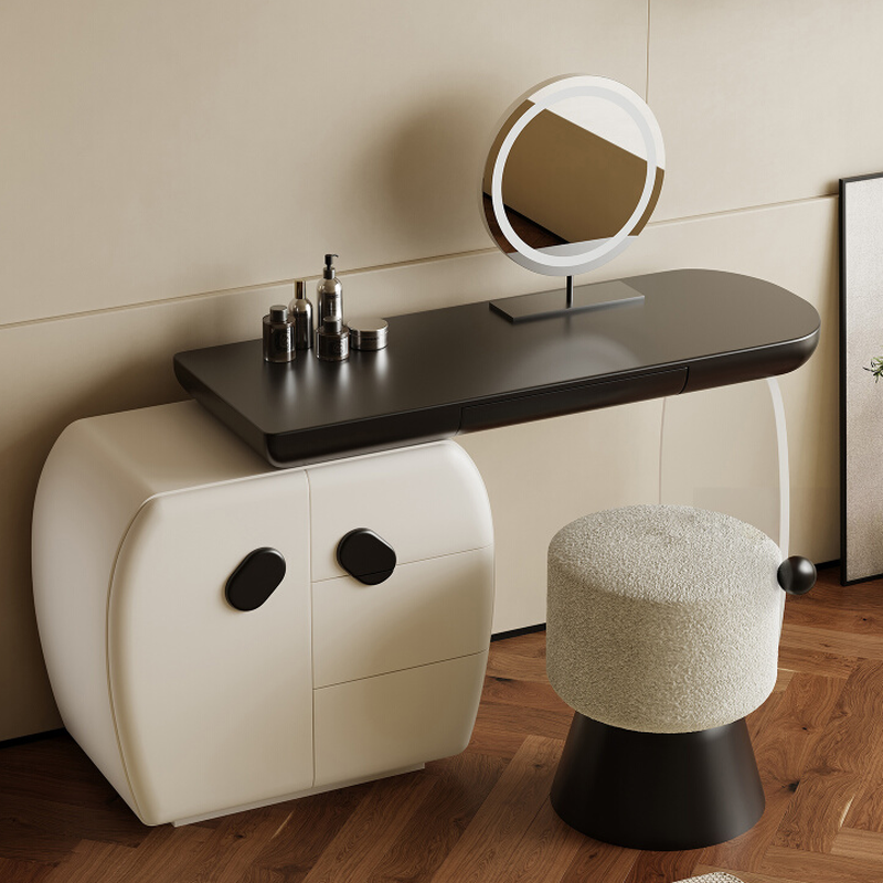 White Simple Reclaimed Wood Large Makeup Vanity with 3 Drawers, No Suspension, and Tabletop Storage