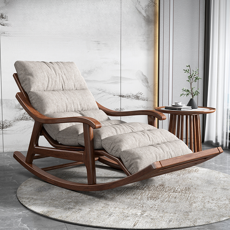 Simple Natural Wood 2 Piece Set Rocking Chair with Ottoman, Scratch-tolerant & Padded Track Arm