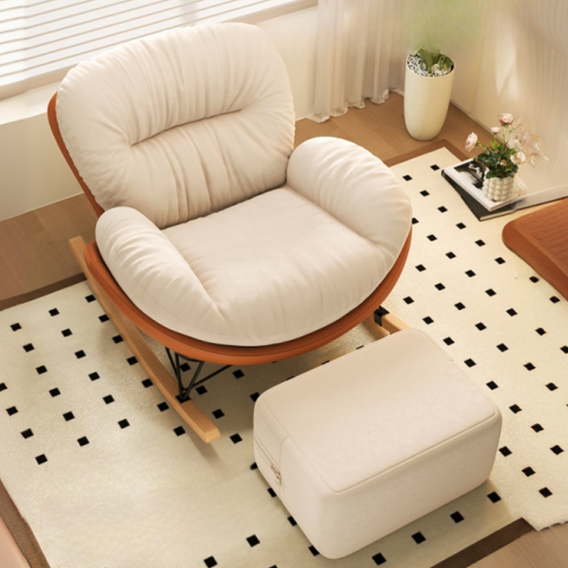 Simple Scratch-tolerant Upholstered Rocking Chair with Padded Seat and Flared Arm