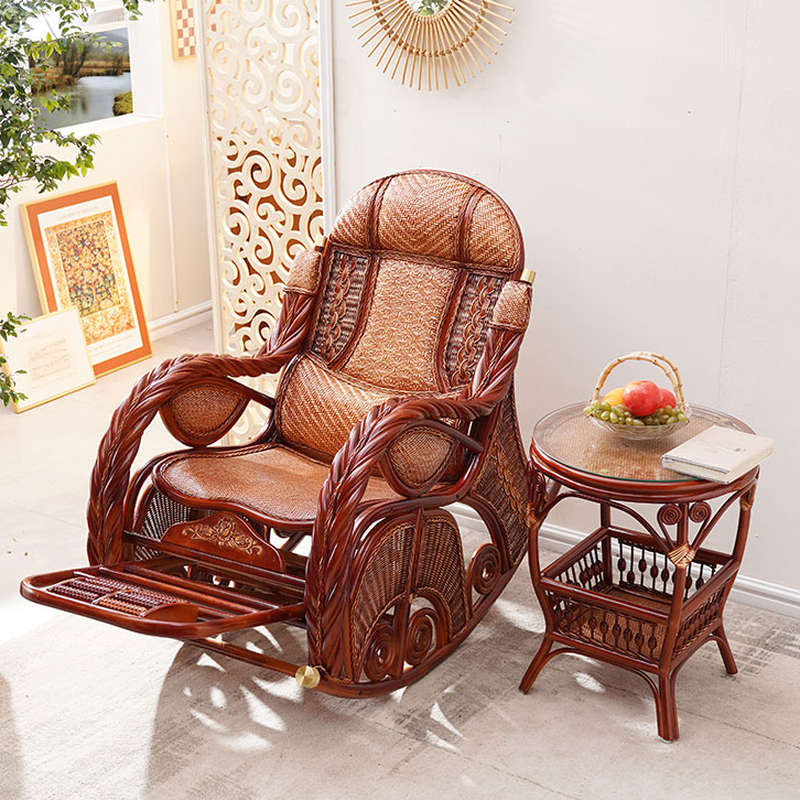 Contemporary Cane Scratch-proof Front Porch Rocking Chairs with Pillow & Recessed Arm