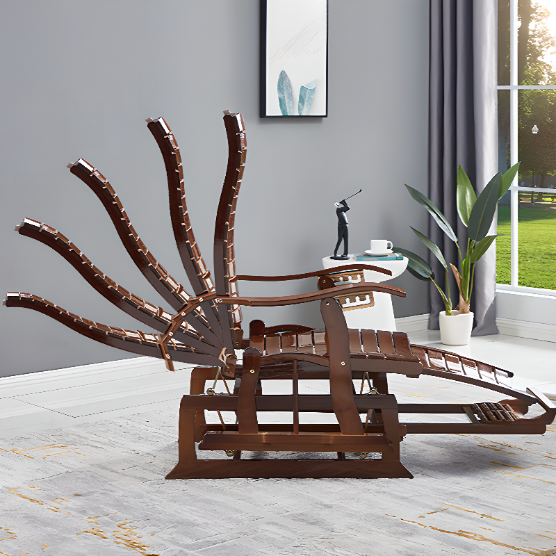 Modish Wooden Scratch-proofed Rocking Chair in Nature/Nut-Brown with Track Arm