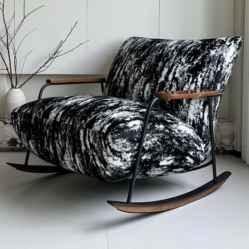 Simple Upholstered Rocking Chair with Scratch-tolerant Padded Track Arm