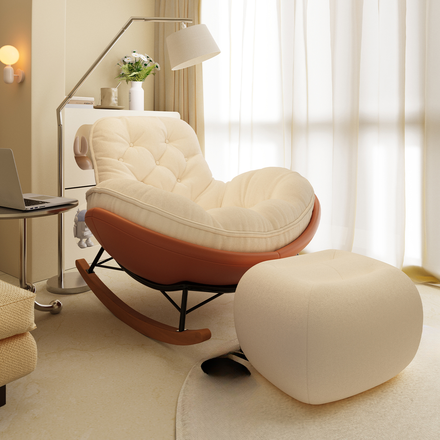 Simple Upholstered Water Proof Rocking Chair, Padded