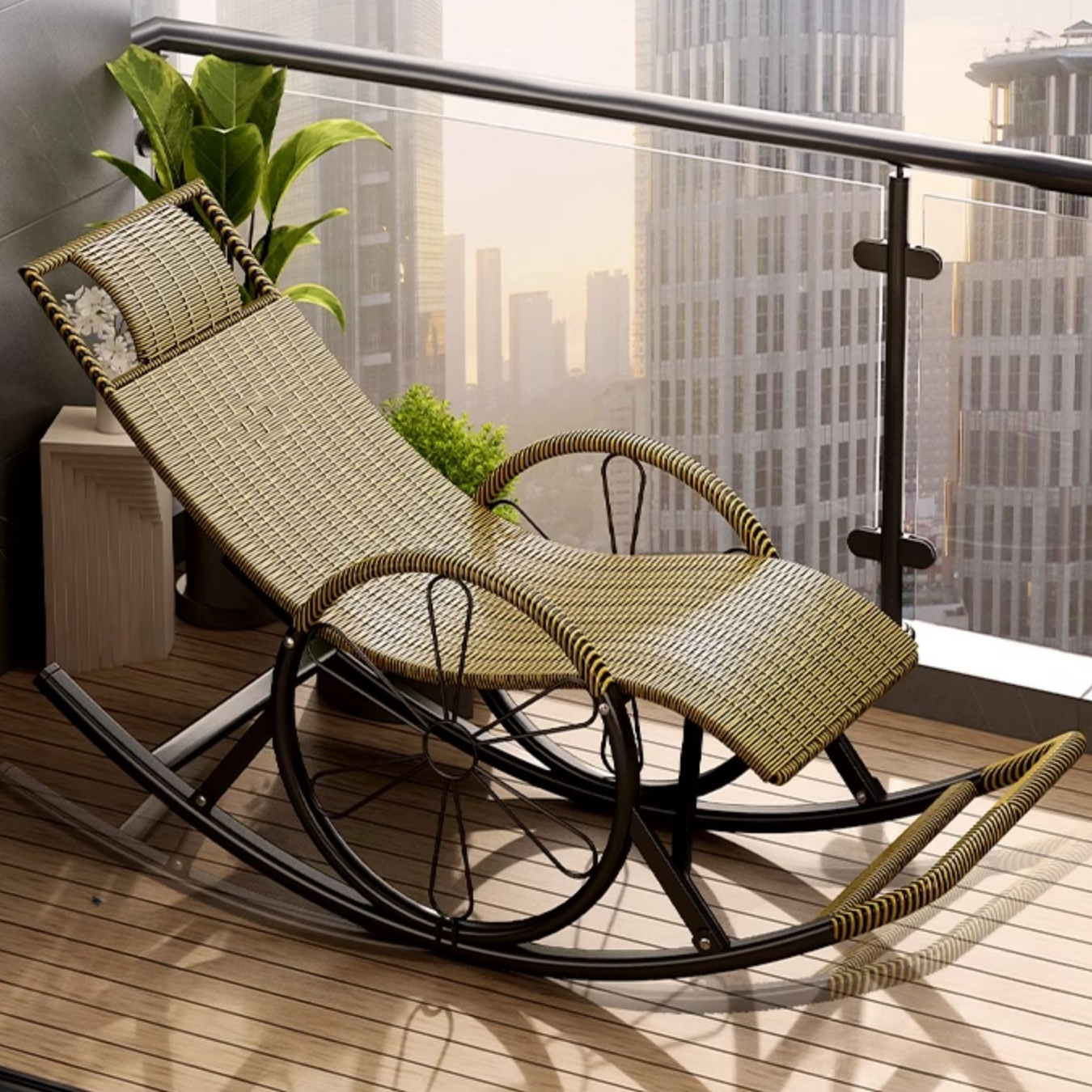 Simple Synthetic Porch Rocker: Water Proof with Round Arm