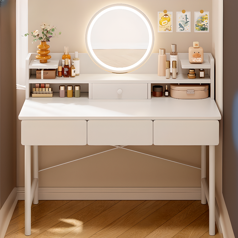 White Simple Lumber Standard Small Vanity Set with No Suspension and Tabletop Storage