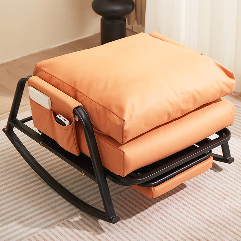 Simple Scratch-tolerant Upholstered Rocking Chair with Padded Seat and Track Arm