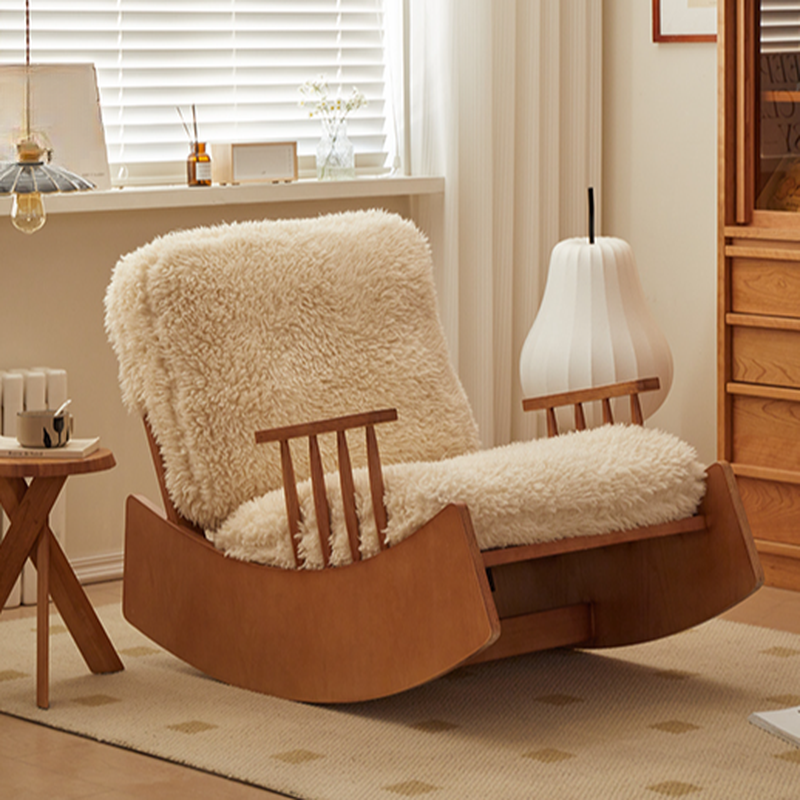 Simple Upholstered Porch Rocker with Padded Seat and Recessed Arm