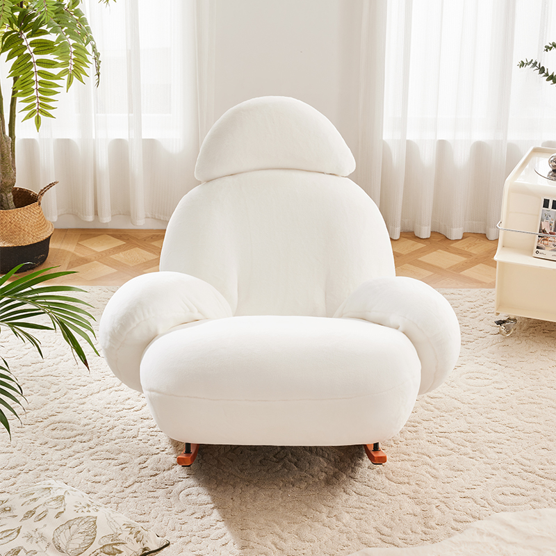 Simple Upholstered Porch Rocker with Padded Seat and Round Arm