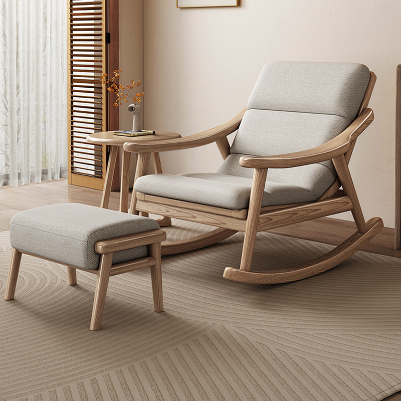 Minimalist Scratch Resistant Cushioned Rocking Chair with Upholstered and Track Arm