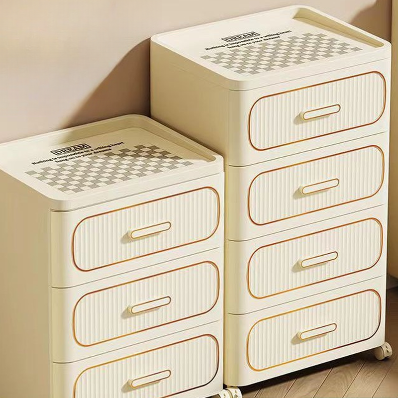 Casual 5 Tiers/4 Tiers/3 Tiers/2 Tiers Beige Plastic & Acrylic Bachelor Chest with Roller Wheels