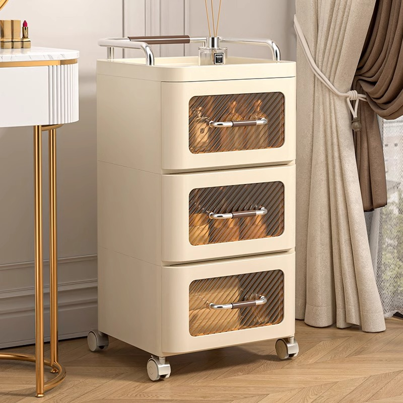 Simple 5 Tiers/4 Tiers/3 Tiers 2 Tiers/1 Tiers Off-White Plastic & Acrylic Bachelor Chest with Swivel Wheels