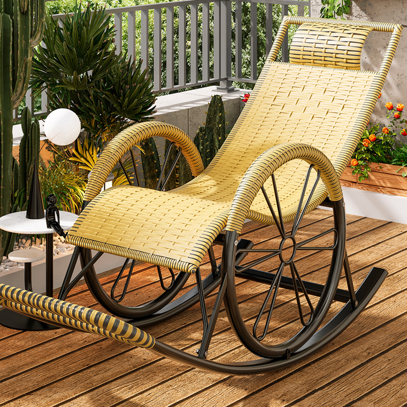 Simplistic Cane Porch Rocker, Water Proof with Track Arm