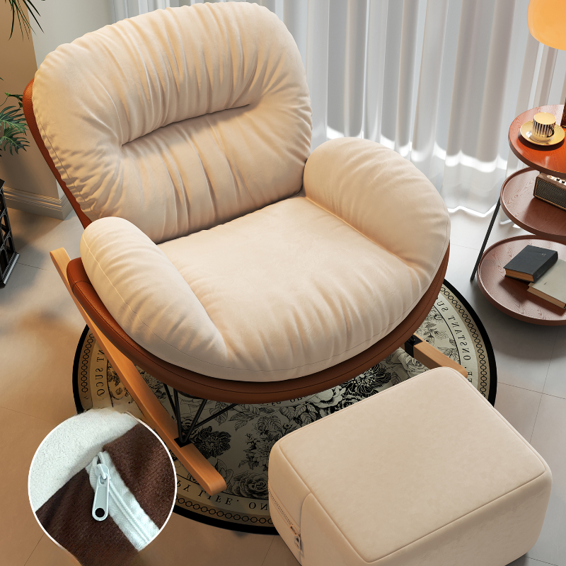 Simple Upholstered 2 Piece Set Rocking Seat with Padded Ottoman