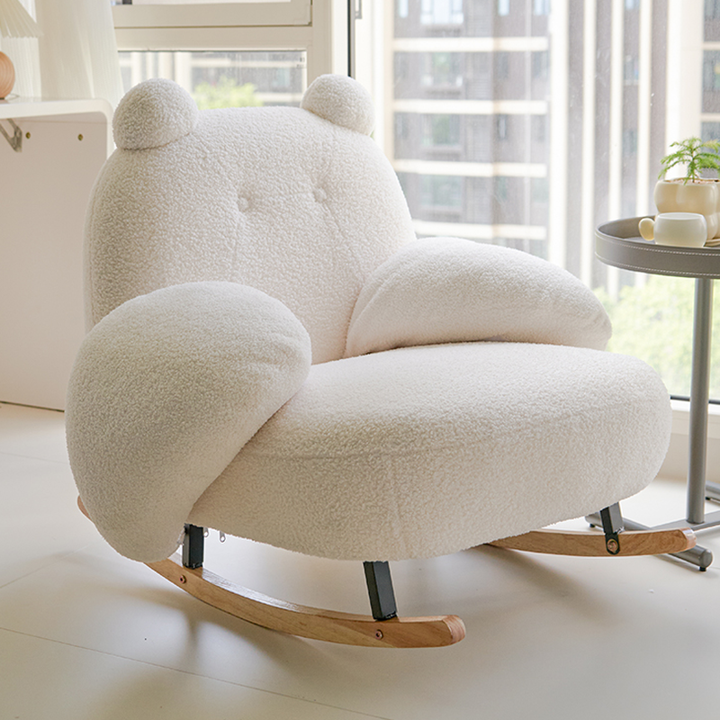 Simple Stain Resistant Upholstered Porch Rocker with Padded Round Arm