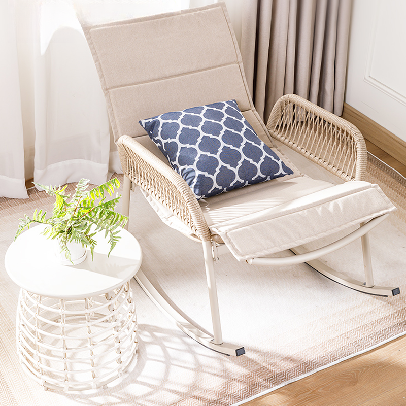 Wood Colour Cane Porch Rocker with Flared Arm and Ottoman