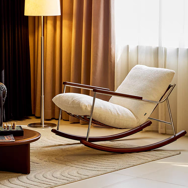 Simple Upholstered Rocking Seat with Scratch-tolerant Padded Track Arm