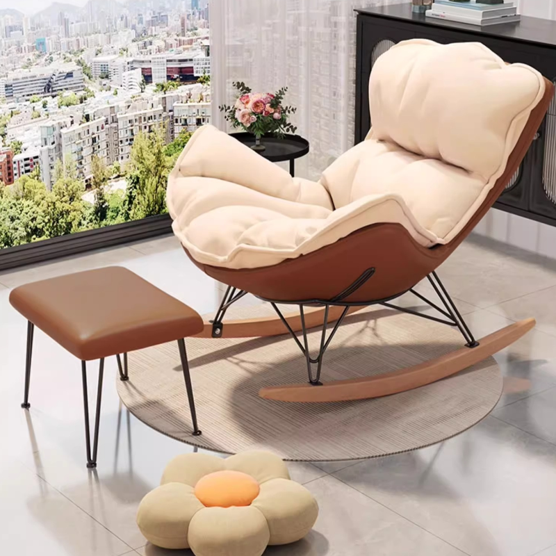 Simple Upholstered 2 Piece Set Rocking Seat with Ottoman: Scratch-tolerant & Padded