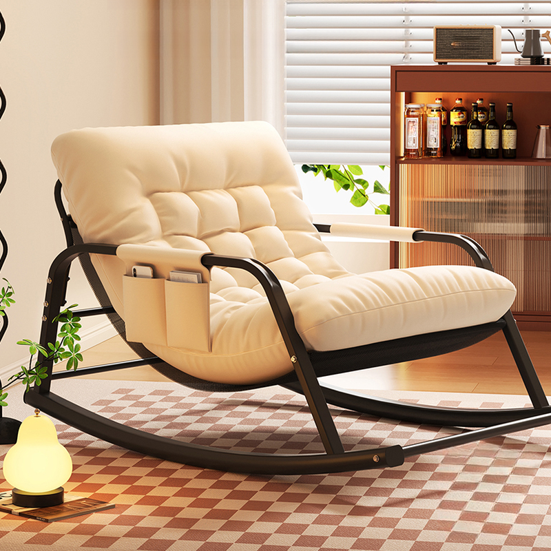 Simple Upholstered Porch Rocker for 2 with Scratch-tolerant Padded Track Arm