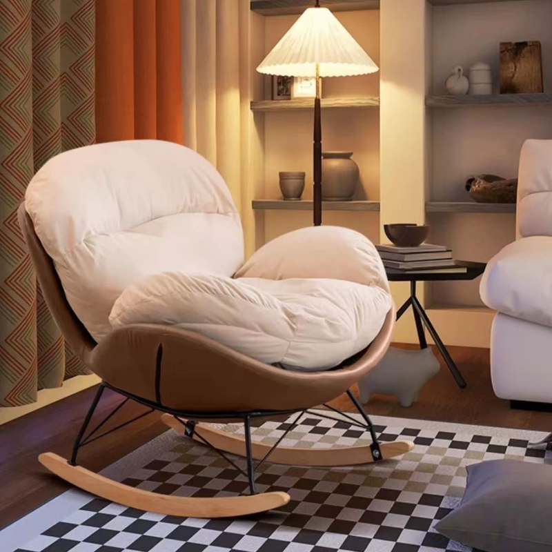 Simple Alloy Rocking Chair with Ottoman, 2 Piece Set, Scratch-tolerant Padded