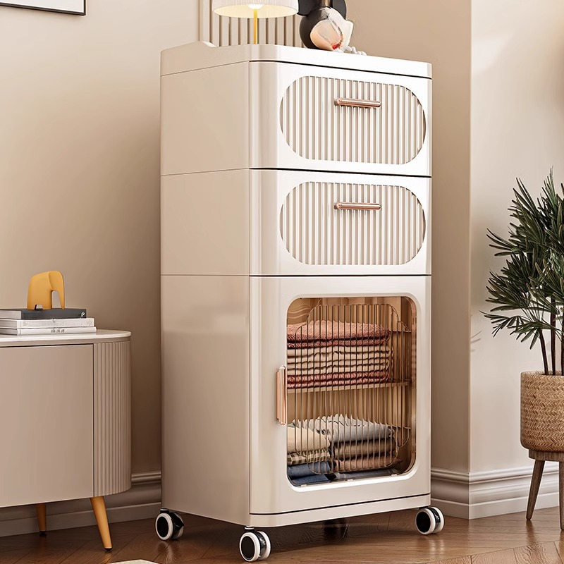 Modish Plastic & Acrylic Semainier with Roller Wheels and Shelves