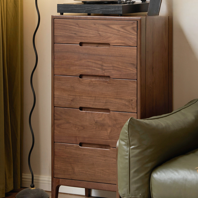Auburn Simple Timber Semainier with 5 Drawers, Vertical Orientation