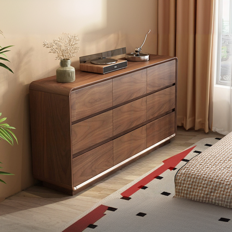 Pecan Simple Console Dresser/Semainier in Natural Wood, 6/9/5 Drawers, Horizontal/Vertical Orientation