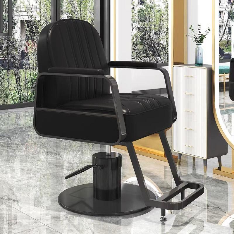 Stain Resistant Striped L-Shape Barber Chair with Metal/Stainless Alloy Frame and Swivel Foot Prop