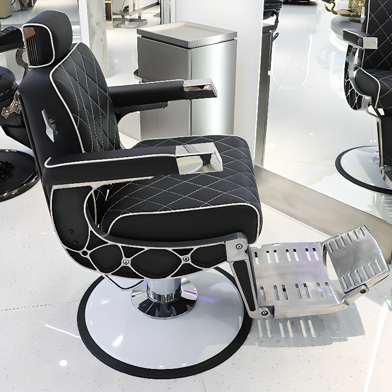 Oval Barber Chair with Uncovered Back & Flexible Backrest, Stain Resistant