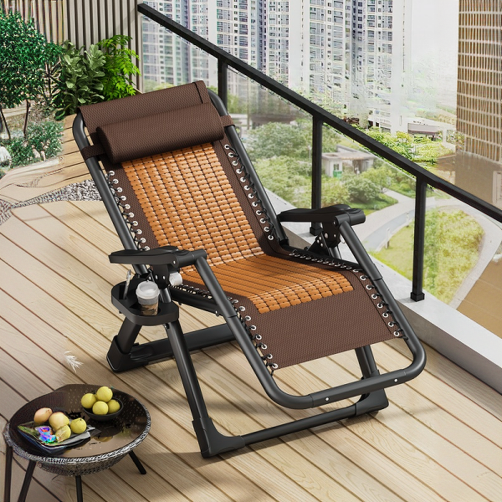 Indoor Compact Foldable Reclining Reading Chair with Headrest and Cup Holder