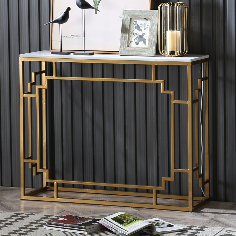 Simplistic White Stone Top Console Table Desk with Framework Base, Scratch-immune and Stain Resistant, Rectangular Shape