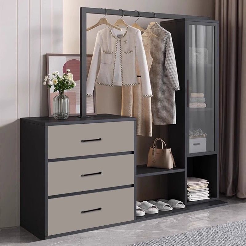 Dark Gray Modern Simple Style Wardrobe Chest with 3 Interior Shelves