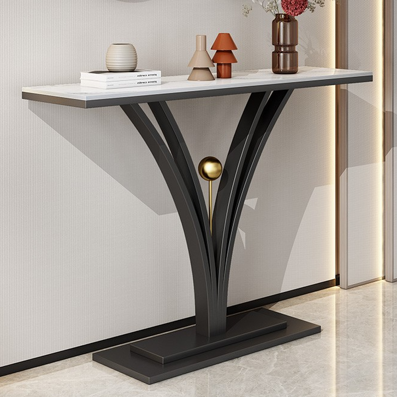 Simplistic Stone Top Console Table Desk with Stump Base, Scratch-immune, Rectangle, Stain Resistant
