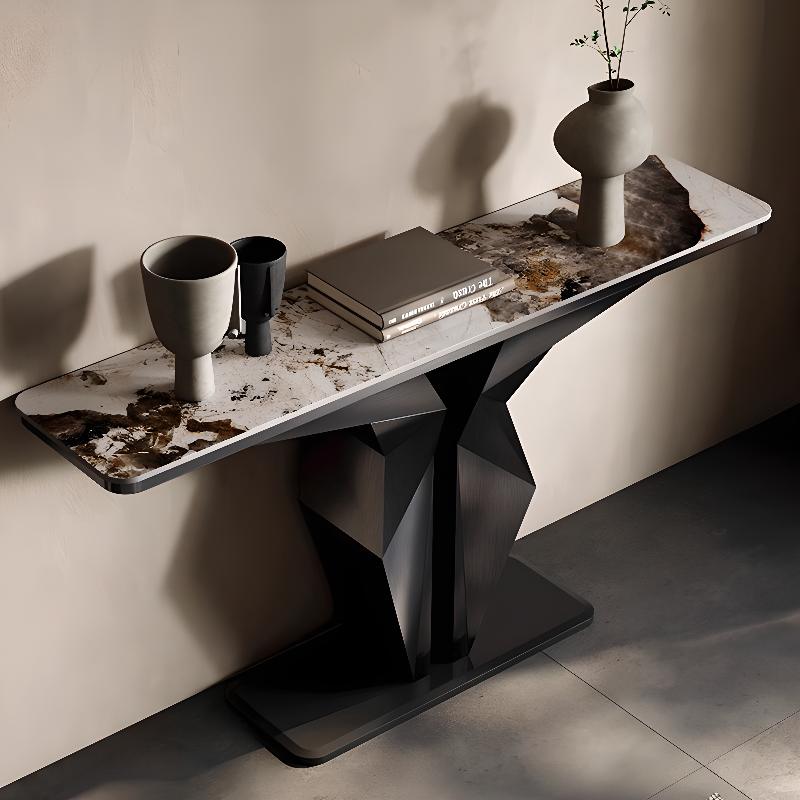 Simplistic/Glamorous Pedestal Rectangle Sintered Stone Hall Table