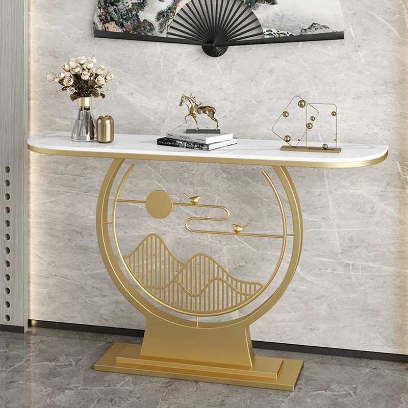 Luxurious/Modern Stone Stump Base Console Table Desk, Scratch-tolerant, Semi Circle, Stain Resistant