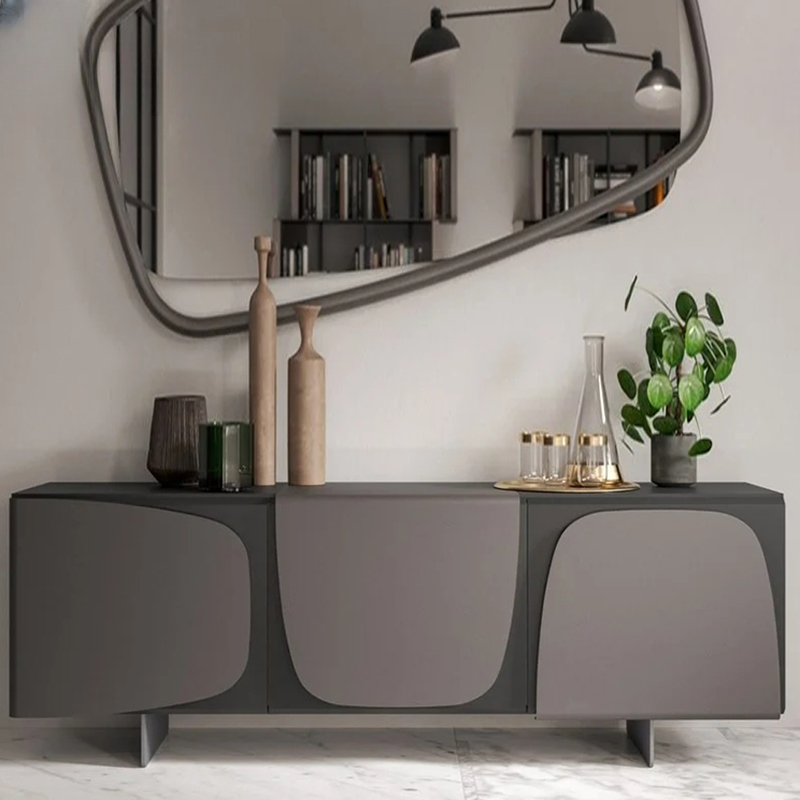 Wooden Console Table Desk with 2 Cabinets and 2 Shelves