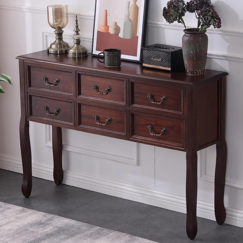 Modern Timber Hallway Table with Four Legs and Rectangular Top, Featuring 6 Drawers/4 Drawers